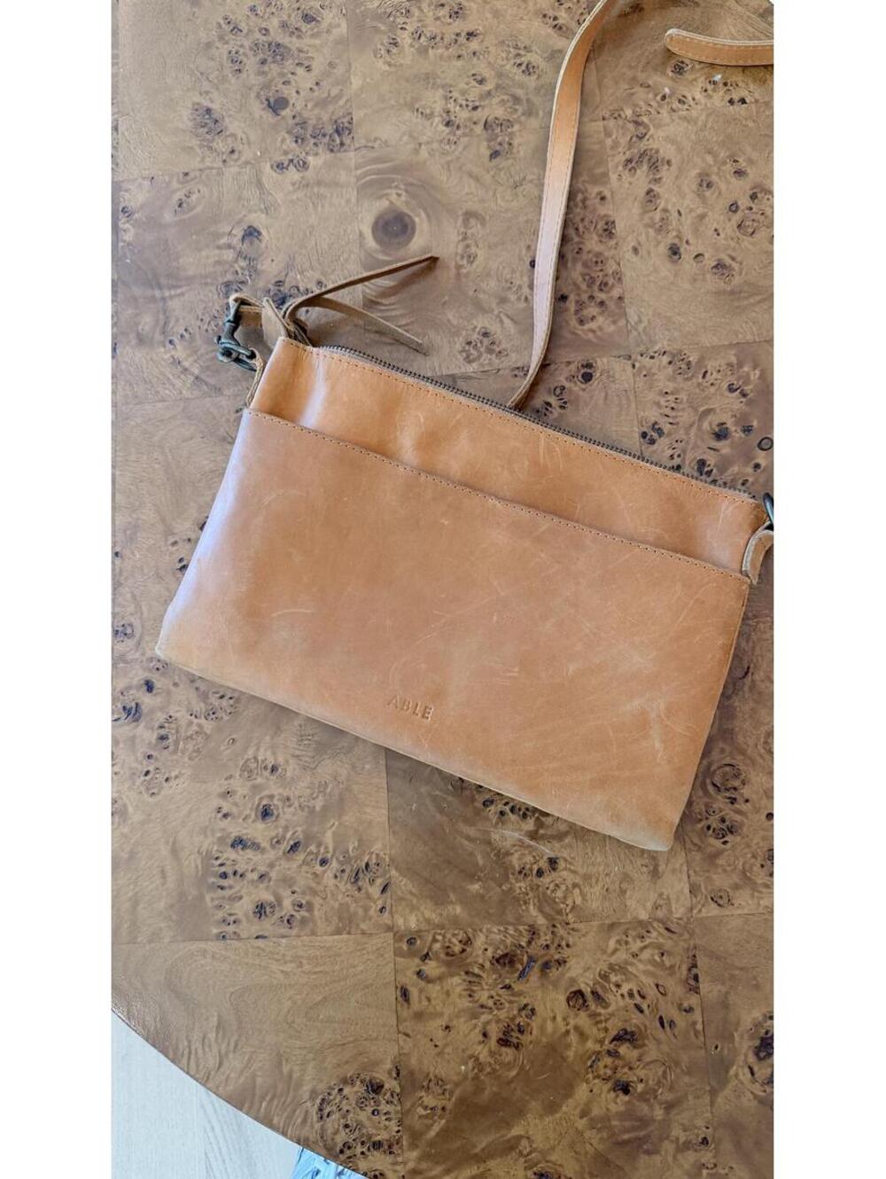 ABLE Tan Leather Crossbody Bag with Adjustable Strap